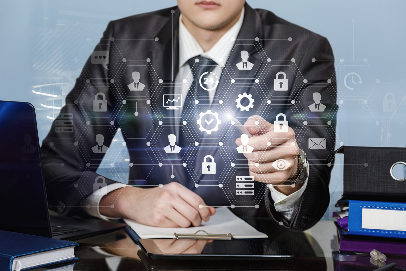 A businessman operating with the quality working and management system.